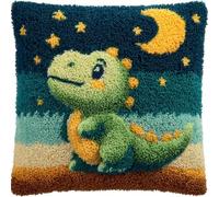 Henypt Kit De Bordado De Gancho De Pestillo, Dinosaurios Contemplando Las Estrellas Funda De Cojín Para Adultos Y Principiantes, Funda De Cojín De Sofá, Kit De Manualidades 43 X 43 Cm