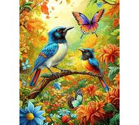 Henypt Kit De Bordado De Punto De Cruz Diy Preimpreso Y Estampado De 11Ct, Hermosas Aves Y Mariposas Flores 30X40Cm Línea Completa De Kits De Inicio Para Principiantes