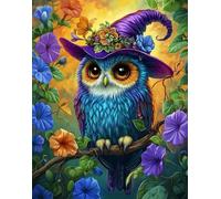 Henypt Kit De Bordado De Punto De Cruz Estampado Hágalo Usted Mismo, Búho Colorido Con Un Sombrero De Bruja Adornado Línea Completa De Kits De Inicio Preimpresos Para Principiantes