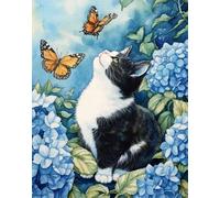 Henypt Kit De Bordado De Punto De Cruz Estampado Hágalo Usted Mismo, Lindo Gato Y Mariposas Línea Completa De Kits De Inicio Preimpresos Para Principiantes