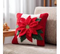 Henypt Kit De Cojín Con Gancho De Pestillo,Flores de pascua de Navidad,kit de bordado de cojín para niños,gancho de lengüeta Accesorio para el hogar,arte de pared,43x43cm