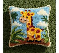 Henypt Kit De Cojín Con Gancho De Pestillo,Linda jirafa,kit de bordado de cojín para niños,gancho de lengüeta Accesorio para el hogar,arte de pared,43x43cm