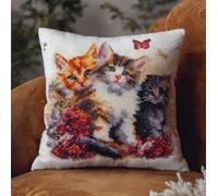 Henypt Kit De Cojín De Punto De Cruz,Lindo Gato Parte Trasera De Cojín Incluida, Lienzo Preimpreso, Diy Hilo Y Aguja Incluidos Kit Cojines Sofa,Punto De Cruz Completo 45 X 45 Cm Animales Flores Pai