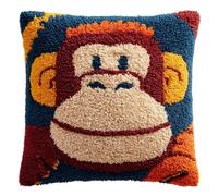 Henypt Kit de gancho para pestillo DIY,Mono de dibujos animados 43x43cm funda de almohada para bordar para adultos y niños, ocio creativo, decoración del hogar