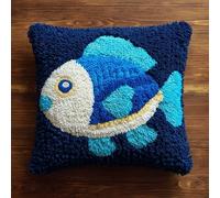 Henypt Kit de gancho para pestillo DIY,Peces de dibujos animados 43x43cm funda de almohada para bordar para adultos y niños,ocio creativo,decoración del hogar