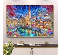 Henypt Kit De Punto De Cruz Escena De Nieve Sobre Un Arroyo Y Un Pequeño Puente 40X50 Cm Kit De Punto De Cruz Contado Para Adultos, Kit De Costura Y Bordado