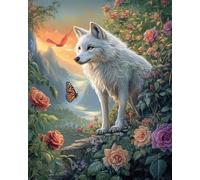 Henypt Kit De Punto De Cruz Pequeño Lobo Y Mariposa De Pie Entre Rosas. Para S O Adultos Principiantes, Kits De Punto De Cruz Para Bordado, No Nulo, Como Se Muestra En La Imagen, 11Ct