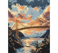 Henypt Kit Punto de cruz 11CT tela impresa,Vista del puente hacia el mar. bordado DIY kit de entrada simple bordado pre-impreso para niñas artesanías artículos,40x50cm