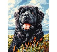 Henypt Kit Punto de Cruz Completo 40x50cm,perros de Terranova 11ct Cross Stitch Embroidery Kit Bordado Principiantes para DIY Decoracion Hogar, Regalo Madre