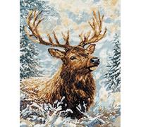 Henypt Kit Punto de Cruz Completo Tela Impresa,Animal del bosque Alce 12x16in 11ct Cross Stitch Embroidery Kit Principiantes para DIY Decoracion Hogar,Cadeau d'anniversaire