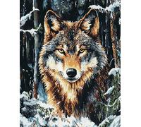 Henypt Kit Punto de Cruz Completo Tela Impresa,animal lobo 12x16in 11ct Cross Stitch Embroidery Kit Principiantes para DIY Decoracion Hogar,Cadeau d'anniversaire