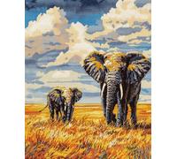 Henypt Kit Punto de Cruz Completo Tela Impresa,Animales africanos elefantes 12x16in 11ct Cross Stitch Embroidery Kit Principiantes para DIY Decoracion Hogar,Cadeau d'anniversaire