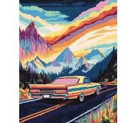 Henypt Kit Punto de Cruz Completo Tela Impresa,Coches en la carretera 12x16in 11ct Cross Stitch Embroidery Kit Principiantes para DIY Decoracion Hogar,Cadeau d'anniversaire