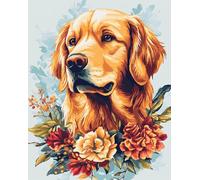Henypt Kit Punto de Cruz Completo Tela Impresa,Golden Retriever 12x16in 11ct Cross Stitch Embroidery Kit Principiantes para DIY Decoracion Hogar,Cadeau d'anniversaire