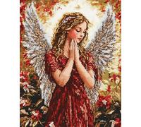 Henypt Kit Punto de Cruz Completo Tela Impresa,Hermosa niña ángel 12x16in 11ct Cross Stitch Embroidery Kit Principiantes para DIY Decoracion Hogar,Cadeau d'anniversaire