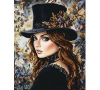 Henypt Kit Punto de Cruz Completo Tela Impresa,La niña llevaba un sombrero de flores. 12x16in 11ct Cross Stitch Embroidery Kit Principiantes para DIY Decoracion Hogar,Cadeau d'anniversaire