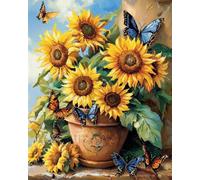 Henypt Kit Punto de Cruz Completo Tela Impresa,maceta de girasol 12x16in 11ct Cross Stitch Embroidery Kit Principiantes para DIY Decoracion Hogar,Cadeau d'anniversaire