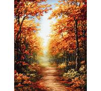 Henypt Kit Punto de Cruz Completo Tela Impresa,Paisaje de bosque otoñal 12x16in 11ct Cross Stitch Embroidery Kit Principiantes para DIY Decoracion Hogar,Cadeau d'anniversaire