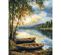 Henypt Kit Punto de Cruz Completo Tela Impresa,Paisaje junto al lago 16x20in 11ct Cross Stitch Embroidery Kit Principiantes para DIY Decoracion Hogar,Cadeau d'anniversaire