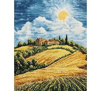 Henypt Kit Punto de Cruz Completo Tela Impresa,paisaje rural de pradera 16x20in 11ct Cross Stitch Embroidery Kit Principiantes para DIY Decoracion Hogar,Cadeau d'anniversaire