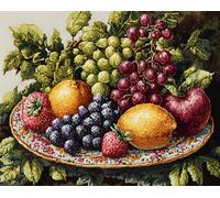 Henypt Kit Punto de Cruz Completo Tela Impresa,Plato de frutas 12x16in 11ct Cross Stitch Embroidery Kit Principiantes para DIY Decoracion Hogar,Cadeau d'anniversaire