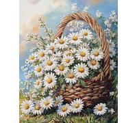 Henypt Kit Punto de Cruz Completo Tela Impresa,Preciosa cesta de margaritas 12x16in 11ct Cross Stitch Embroidery Kit Principiantes para DIY Decoracion Hogar,Cadeau d'anniversaire