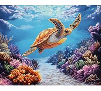 Henypt Kit Punto de Cruz Completo Tela Impresa,Tortugas marinas, animales del mar 12x16in 11ct Cross Stitch Embroidery Kit Principiantes para DIY Decoracion Hogar,Cadeau d'anniversaire