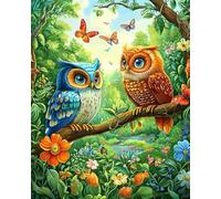 Henypt Kit Punto De Cruz Con Hilos Y Tela Impresa, Búhos Y Mariposas 40X50 Cm Cuadros En Cross Stitch Embroidery Bordar Punto De Cruz Kit Bordado Completo Esquemas Para Principiantes Patrones Conta