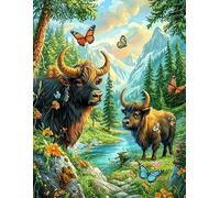 Henypt Kit Punto De Cruz Con Hilos Y Tela Impresa Dos Adorables Yaks 40X50 Cm Cuadros En Cross Stitch Embroidery Bordar Punto De Cruz Kit Bordado Completo Esquemas Para Principiantes Patrones Conta