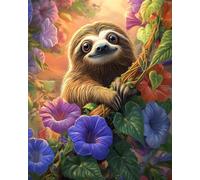Henypt Kit Punto De Cruz Con Hilos Y Tela Impresa El Perezoso Se Posa En La Rama De Las Glorias De La Mañana Cuadros En Cross Stitch Embroidery Bordar Punto De Cruz Kit Bordado Completo Esquemas Pa