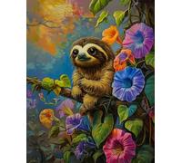 Henypt Kit Punto De Cruz Con Hilos Y Tela Impresa El Perezoso Se Posa En La Rama De Las Glorias De La Mañana Cuadro En Cross Stitch Embroidery Bordar Punto De Cruz Kit Bordado Completo Esquemas Par