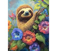 Henypt Kit Punto De Cruz Con Hilos Y Tela Impresa, El Perezoso Se Posa En La Rama De Las Glorias De La Mañana Cuadros En Cross Stitch Embroidery Bordar Punto De Cruz Kit Bordado Completo Esquemas P