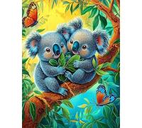 Henypt Kit Punto De Cruz Con Hilos Y Tela Impresa Koalas Y Mariposas 60X80 Cm Cuadros En Cross Stitch Embroidery Bordar Punto De Cruz Kit Bordado Completo Esquemas Para Principiantes Patrones Conta