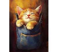 Henypt Kit Punto de Cruz Con Hilos y Tela Pintura al óleo de un gato Animal DIY Kit de Bordado Para Adultos Principiantes Hogar y Ocio/Regalos 14CT 60x80cm