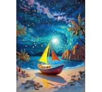 Henypt Kit Punto de Cruz Con Hilos y Tela Playa de cuento de hadas Paisaje DIY Kit de Bordado Para Adultos Principiantes Adornos de Pared Para Sala y Dormitorio 14CT 60x80cm