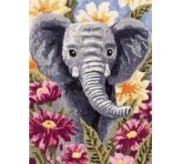 Henypt Kits de ganchillo para adultos 52x38cm,Lindo retrato de elefante gris entre flores Incluye lienzo estampado e hilo,lo que facilita la creación de alfombras.Latch Hook Rug Kits