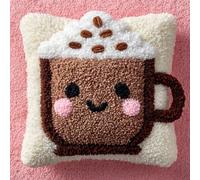 Henypt Kits de Gancho de Pestillo DIY Cojín,Taza de café con cara sonriente de dibujos animados,funda de almohada de costura,Kit Coussin au Point Noué,Noël/Cadeaux,43x43cm