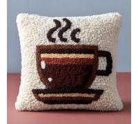 Henypt Kits de Gancho de Pestillo DIY Cojín,Taza de café de dibujos animados,funda de almohada de costura,Kit Coussin au Point Noué,Noël/Cadeaux,43x43cm