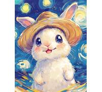 Henypt Kits De Punto De Cruz 11Ct Lindo Conejo Blanco Con Sombrero Estampado Castillo S Manualidades Suministros De Punto De Cruz Costura
