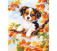 Henypt Kits de punto de cruz estampados,Perro en una rama de flores 11CT kits de bordado para adultos principiantes creatividad decoración del hogar,40x50 cm