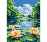 Henypt Kits de punto de cruz para adultos,estanque de lotos de verano DIY Kits de Bordado Punto Cruz,11CT Cross Stitch Cadeaux artisanaux pour les fêtes,12x16in