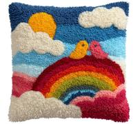 Henypt Latch Hook Pillow Embroidery Kit,Arcoíris y pájaro DIY Latch Hook Cushion Kit Beginners Adults Teenager Gift Home Decoration,43x43cm