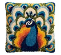 Henypt Latch Hook Pillow Embroidery Kit,Hermoso pavo real DIY Latch Hook Cushion Kit Beginners Adults Teenager Gift Home Decoration,43x43cm