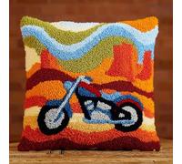 Henypt Latch Hook Pillow Kit 43x43cm,motocicletas retro DIY Cushion Cover for Sofa Bedroom Decor,Pre-Printed Canvas Craft Set for Adults Beginners