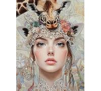 Henypt Punto de Cruz Kit Completo Mujer y jirafa DIY Embroidery Kit Para Principiantes y Personas Mayores Decoración Mural Para el Hogar 14CT 80x100cm