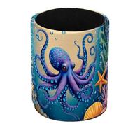 HEOEH Ocean Octopus Starfish - Soporte para bolígrafos de piel sintética para escritorio, soporte para bolígrafos, marcadores, brochas de maquillaje, accesorios de escritorio y organizadores de