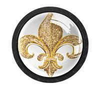 HEOEH Paquete de 4 pomos negros para gabinete, pomos de cajón con diseño de flor de lis iris con tornillos de 2 tamaños, agujero redondo único para cocina, tocador, armario, cómoda y muebles