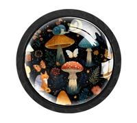 HEOEH Paquete de 4 pomos negros para gabinete, pomos de cajón con forma de zorro y flor de hongo con tornillos de 2 tamaños, agujero único redondo para cocina, tocador, armario, cómoda, muebles