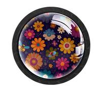 HEOEH Paquete de 4 pomos negros para gabinete, pomos de cajón de abejas coloridas con 2 tamaños de tornillos, agujero único redondo para cocina, tocador, armario, cómoda, cómoda, muebles