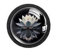 HEOEH Paquete de 4 pomos negros para gabinete, pomos de cajón de flor de loto blanco con tornillos de 2 tamaños, agujero único redondo para cocina, tocador, armario, cómoda, muebles